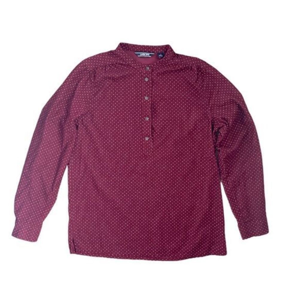 LANDS' End Woman's Wine Swiss Polka Dot Popover Corduroy Cotton Top‎ Sz 10 NWOT